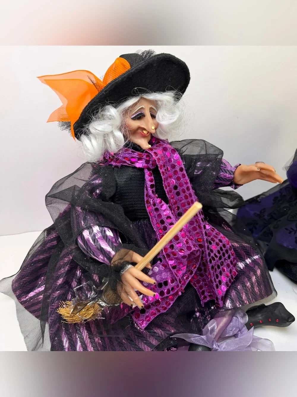 Vintage Sister Witches Pair 12” Shelf Sitters Halloween Mantel Decor READ